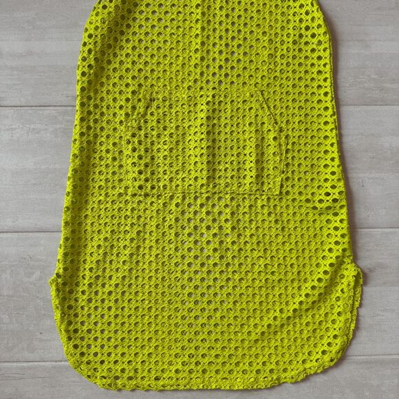 Cotton Candy Neon Green Cover Up Hoodie Sleeveless beach Festival Alien Netted L - Picture 7 of 7